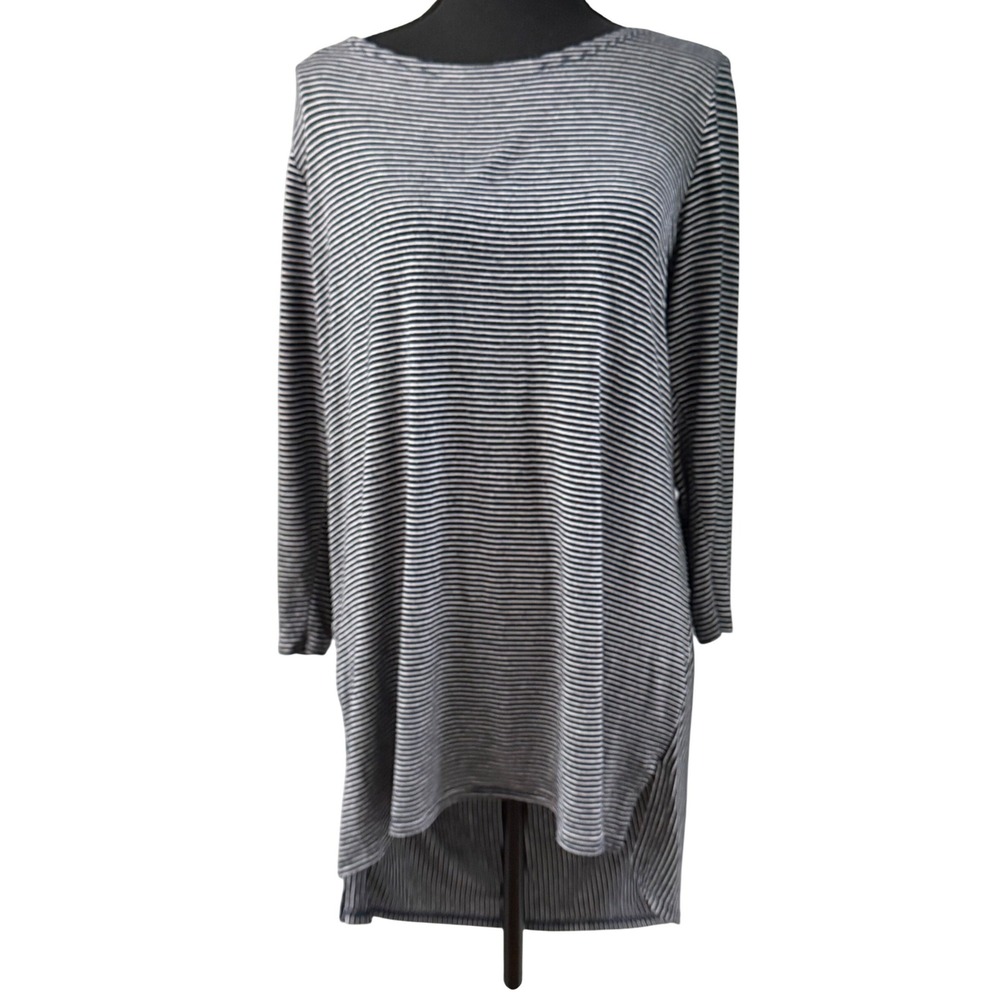 Cyrus Navy White Striped Oversized High Low Tunic Top Mixed Stripe T-Shirt - Picture 1 of 11